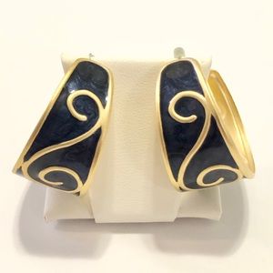 Blue and gold tone hoop earrings lightweight